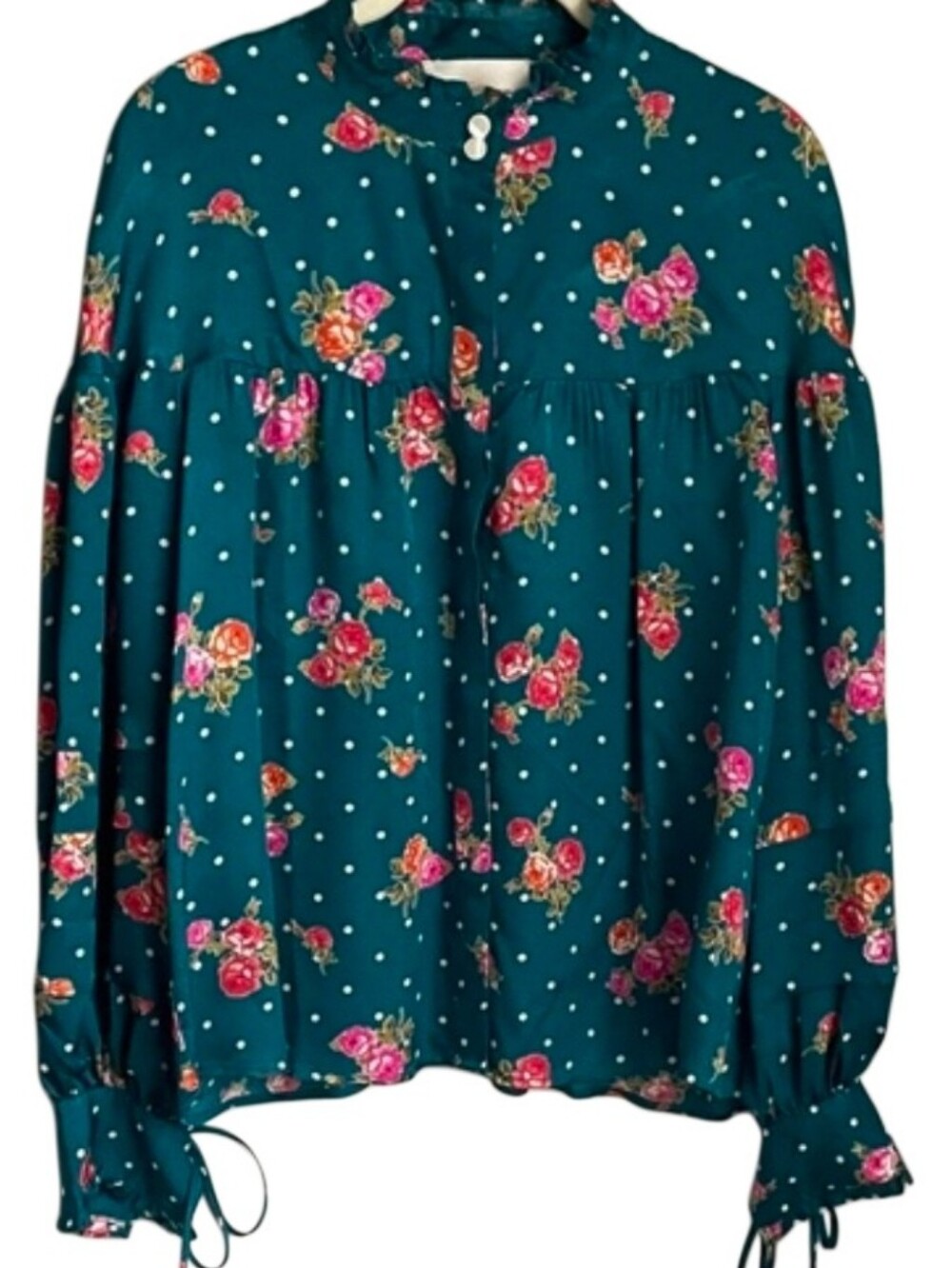 Anthropologie Pilcro Wellesley Floral Polka Dot Balloon Sleeve Blouse EUC Medium